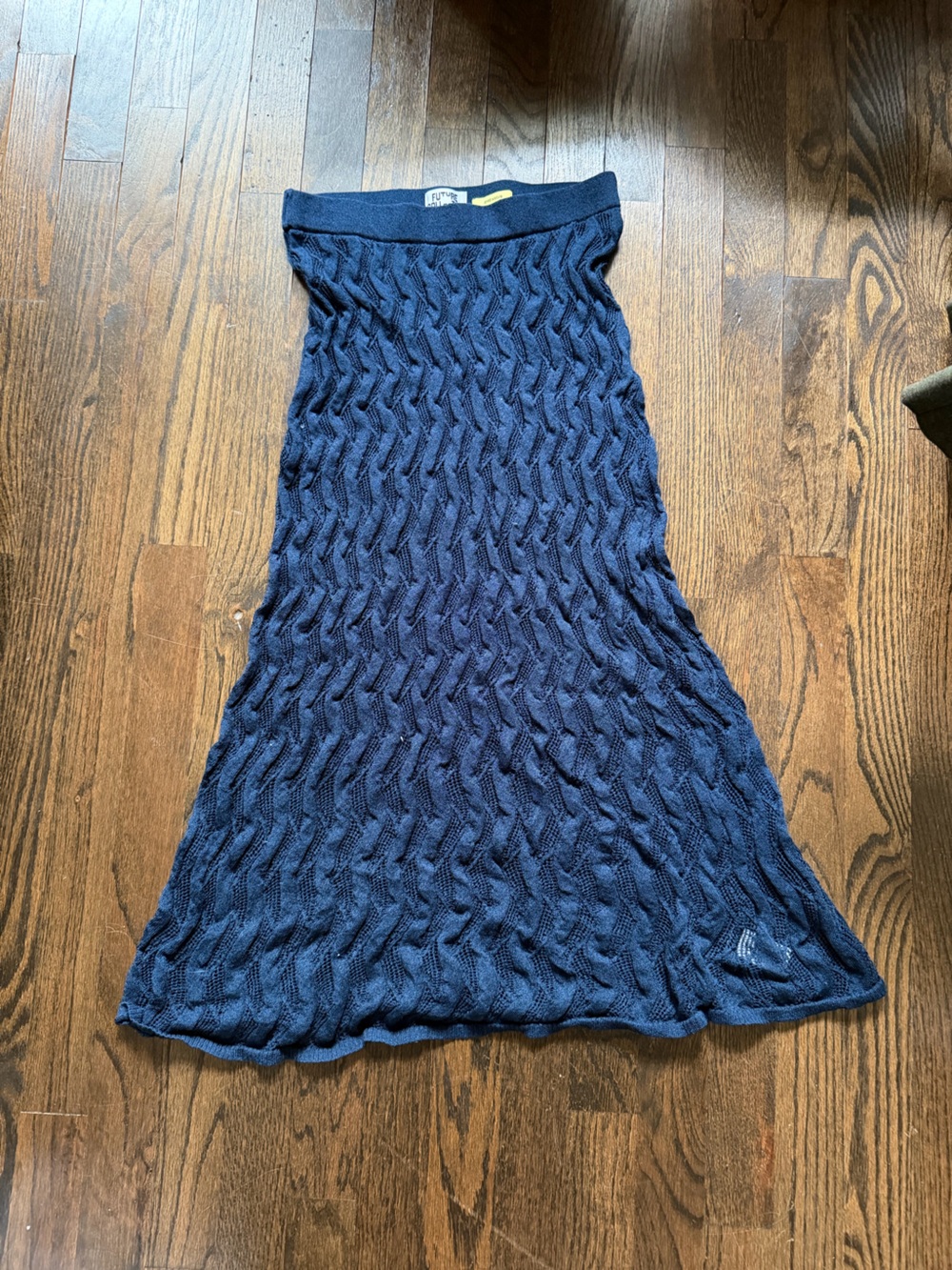 Women’s Navy Blue Textured Knit Midi Skirt